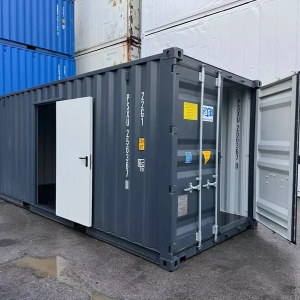 20 Fuß Lagercontainer mit Personentür One Way RAL 7016